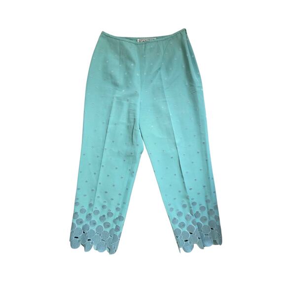 Carlisle Mint Green Embroidered Dot Scallop Hem Vintage Capri Pants, Women's 4 - Picture 1 of 9
